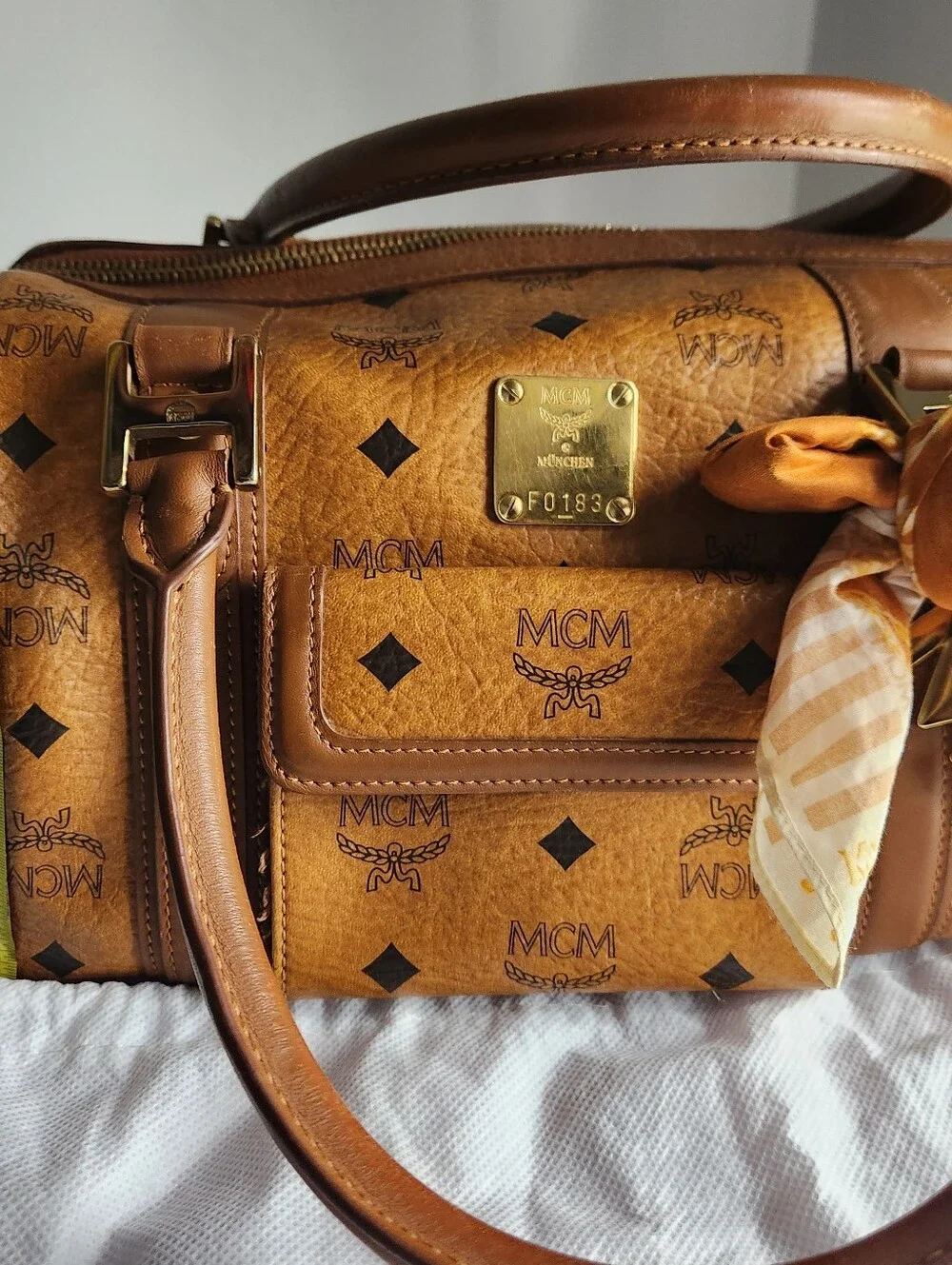 MCM Cognac Monogram Boston satchel 6 pc set EUC